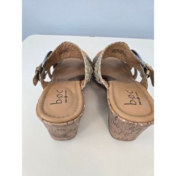 BOC Born Wedge Sandals 8M Gold Silver Slip On Comfort Slides Cork Heel Shoes - Picture 6 of 7